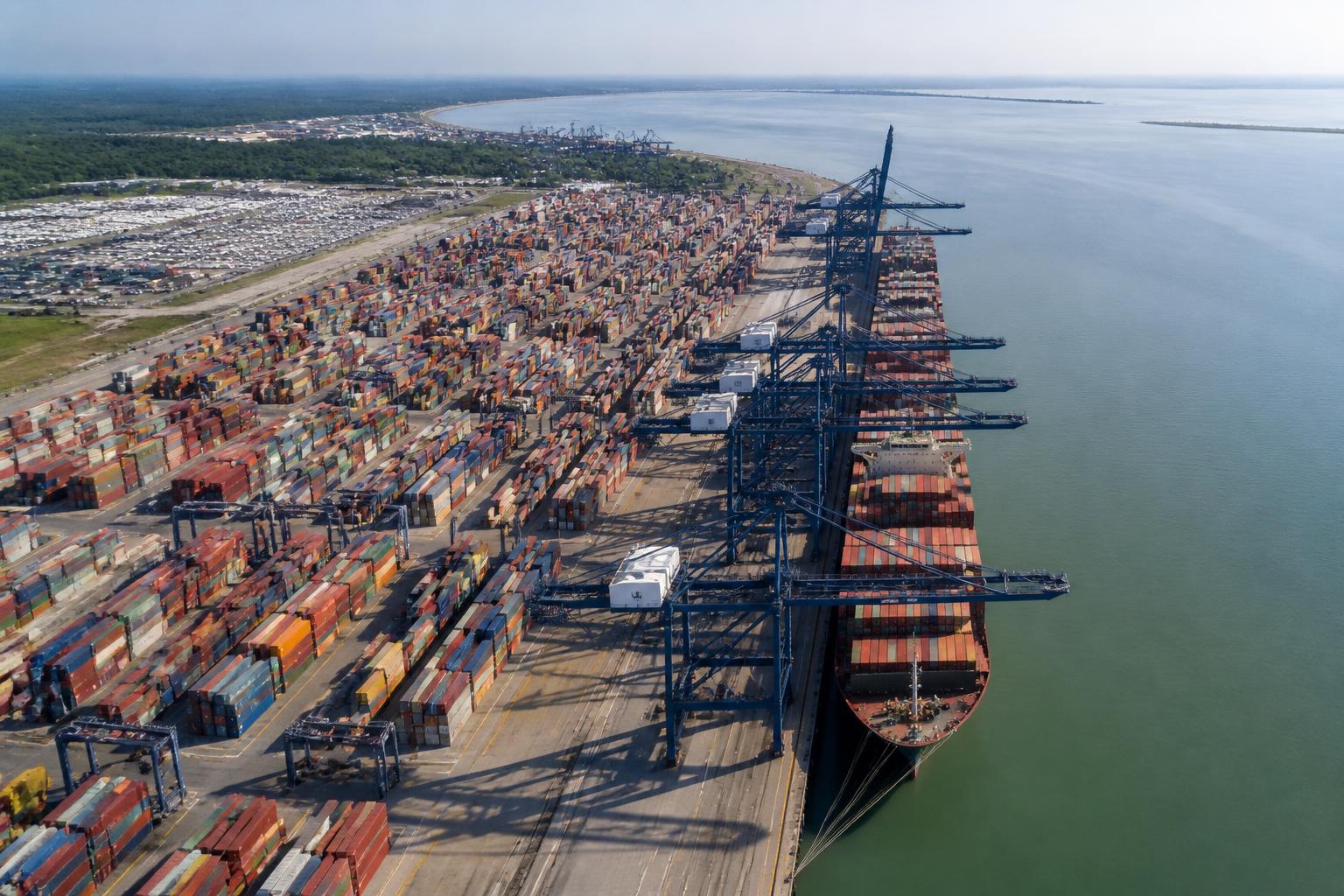 Aerial view of the container terminal at the Port of Felixstowe