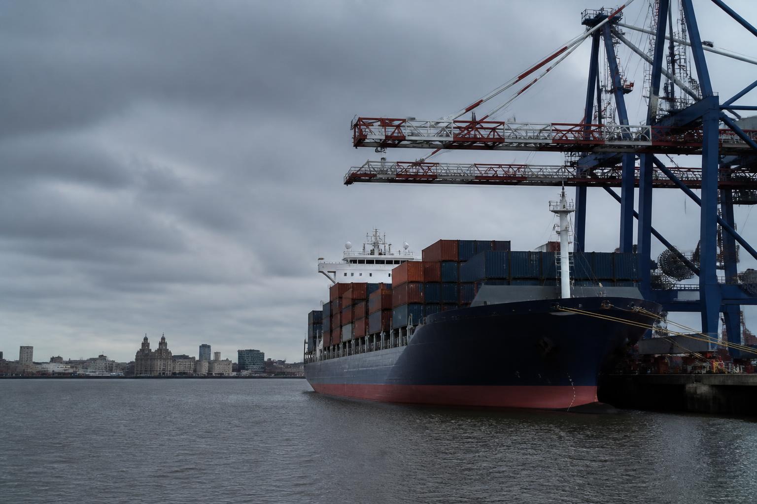 Container ship alongside the quay at the Port of Liverpool